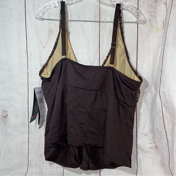 NEW! Coco Reef Plus 22W 44D Coffee Bean Brown Snake Print Twist Tankini Top - Picture 2 of 9